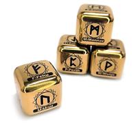 4 Pcs/Set Stainless Steel Zodiac Rune Dice Set, 24 Carved Elder Furthark Alphabet Viking Rune Stainless Steel Zodiac Dices for Divination Game (Gold(4pcs/set）)