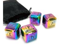 4 Pcs/Set Stainless Steel Zodiac Rune Dice Set, 24 Carved Elder Furthark Alphabet Viking Rune Stainless Steel Zodiac Dices for Divination Game (holographic(4pcs/set）)
