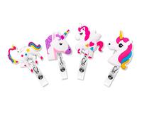 4 Pcs Set Unicorns Characters Retractable Badge Holder ID Name Badge Reel Clip On Card Holders Cute for Office Work Nurse - 30 inch Cord Extension
