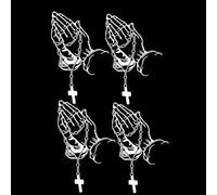 4 Pcs/Set White Hands Praying Pearl Jesus Car Sticker, Personalized Rosary Car Sticker, Waterproof Christ Decal Stickers for Laptop Motorcycle Door Wall Decoration Automotive Bumper Stickers