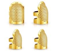 4 Pcs Sewing Thimble, Metal Sewing Thimble Finger Protector Adjustable Fingertip Grips Pads Accessories Quilting Craft Accessories for Household Projects (2 Sizes, Gold)