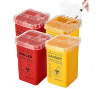 4 pcs Sharps Bin Small, 1L Sharps Box for Needles Tattoo Plastic Sharp Container Biohazard Needle Waste Box for Sharps Containers Needle Destruction (2 Yellow, 2 red)