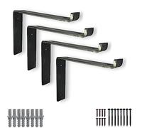 4 Pcs Shelf Brackets Heavy Duty for Scaffold Board Shelving - Industrial Style Downward Support Steel (Raw Steel, 4 Pcs)