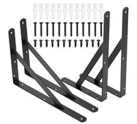 4 Pcs Shelf Brackets Heavy Duty, Wall Brackets for Shelves, Black Metal Triangle Shelving Brackets for Wall Mounted, Floating Shelf Supports, 90 Degree Right Angle Bracket (Black 12x7.87x0.98 inch)