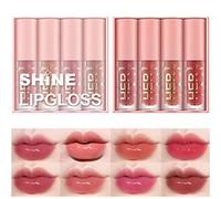 4 Pcs Shimmer Lip Gloss Crystal Jelly Liquid Lipstick Set Moisturizing Hydrating Long Lasting Lip Gel With Pink Box (A)