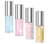 4 Pcs Shimmery Lip Gloss Hydrating Lip Oil for Fine Lines, High Shine | Liquid Formula, Fruit Infused Moisture, Lightweight Sheer Finish, Beauty Care for Daily Wear and Soft Sheen