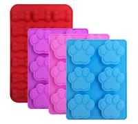 4 Pcs Silicone Candy Chocolate Molds, FineGood Puppy Dog Paw & Bone Shaped Ice Cube Trays Cookies Baking Pans for Making Frozen Dog Treats Soap Bars - Red, Blue, Purple, Pink