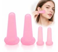 4 Pcs Silicone Cupping Set, Pink Facial Massage Cups in 2 Sizes | Face Cupping Kit | Flexible Bell-Shaped Cups | Easy-Glide Massage with Oil or Cream | For Cheeks, Jawline and Neck