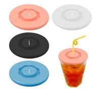 4 PCS Silicone Drink Covers Silicone Cup Covers for Drinks 3.74" Reusable Cover with Straw Hole Drink Replacement Lids for Beer Can Cups Reusable for Alcohol Protection Cover Most Drinking Cups