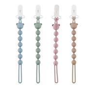 4 PCS Silicone Dummy Clip Boys Girls, Pacifier Clips Dummy Clips, Pacifier Holder with Soft Bear Design, Soother Chains Blue Green Pink Earth Color fits Pacifiers and Teething Toys