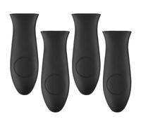 4 Pcs Silicone Hot Handler Holder Cover Cast Iron Skillet Handle Covers Non-Slip Potholder Heat Resistant Sleeve Dishwasher Safe Rubber Grip Cover for Pans Griddles Cookware Protect Your Hands (Black)