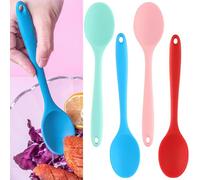 4 Pcs Silicone Kitchen Spoons with Non-Stick Coating, Perfect for Mixing, Baking, Serving and Stirring (red, Green, Pink, Blue)