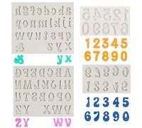 4 PCS Silicone Letters Numbers Molds Edible Letters Mold 0-9 Uppercase Lowercase Alphabet Reusable 3D Letter Moulds for Baking Desserts Birthday Cake Decoration Candy Gummy Ice Cube Tray