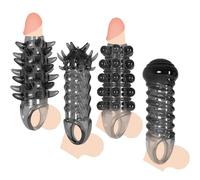 4 Pcs Silicone Penis Sleeves, Cock Sheath Penis Ring, Penis Enlargement and Delay Sleeve, Cock Extender, SM Men's Cock Ring Bondage Restraint Sex Toy