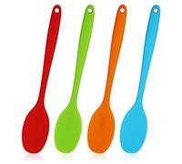 4 pcs Silicone Spoons, 11inches Mixing Spoons Heat Resistant Baking Serving Spoon Silicone Cooking Tools One Piece Design Silicone Spoon for Kitchen Cooking Stirring (27.7cm Long)