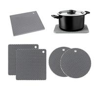 4 Pcs Silicone Trivet Mats, Heat Resistant Hot Pads, Non-Slip Trivets for Kitchen, Durable Hot Pads for Countertops & Cooking, Grey
