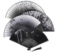 4 Pcs Silk Fabric Hand Fans, Folding Hand Fans, Chinese Handheld Fan with Hollow-Carved Bamboo for Weddings, Gifts, Performances, Dance, Home Décor