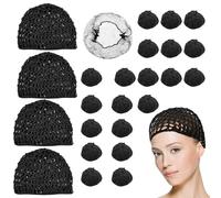 4 Pcs Silk Press Wrap and 20 Pcs Hair Nets,Soft Reusable Crocheted Sleep Hair Wrap Net for Silk Press, Sleeping, Shower, Makeup, Bun Hold（Black）
