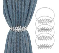 4 PCS Silver Metal Leaves Curtain Tie Backs - Minimalist Style Adjustable Curtain Straps for Bedroom & Office Window Decoration