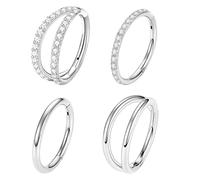 4 Pcs Silver Nose Hoop, 8mm Helix Conch Hoop Double Nose Ring Hoop Hinged Segment Clicker Twist Spiral Nose Hoop Stainless Steel Nostril Jewellery Piercing Jewelry for Women