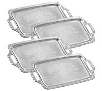 4 Pcs Silver Serving Tray with Handle 16.5x10 Inches Metal Silver Platter Decorative Trays for Buffet, Wedding Party