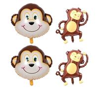 4 Pcs Simulated Monkey Cartoon Animal Inflatable Aluminum Film Balloon Set - Atmosphere Decoration for Jungle Theme Children's Party