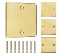 4 PCS Single Blanking Plate Stainless Steel Material, Antique Brass Socket Cover Flat Square Edge Hidden Screw Light Switch Cover, for Unused Electrical Outlet Wall Decoration DIY Home Office Renovati