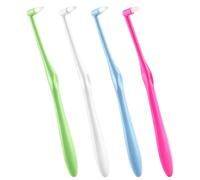4 Pcs Single Tufted Orthodontic Toothbrushes, Slim Interdental Toothbrush | Slim angled-tip for deep gap cleaning, for brace wearers, wisdom teeth, implant and daily oral care，pink、blue、green、white