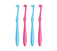 4 Pcs Single Tufted Orthodontic Toothbrushes, Slim Interdental Toothbrush | Slim angled-tip for deep gap cleaning, perfect for brace wearers, wisdom teeth, implant and daily oral care，blue and pink