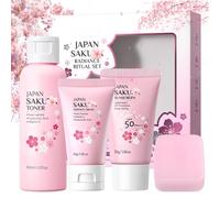 4 PCS Skincare Set Gifts for Teenage Girls, Japanese Skincare Set with Handmade Soap, Brightening Toner, Hydrating Cream, Sunscreen, Pamper Gifts for Women, Mothers Day Christmas Birthday Gift