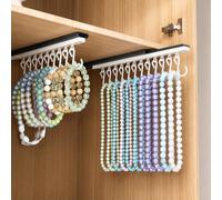 4 pcs Slide Out Closet Jewelry Rail,Wardrobe bracelet Slide Rail with 12 S-Hooks,No Drill Adhesive Necklace Storage Organiser,Space Saving Closet Storage Rack for Necklaces (4)