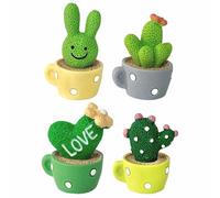 4 PCS Small Artificial Cactus Decoratio, Car Interior Ornament Cute Green Plant for Home Office Desk Computer Table Car Dashboard Accessories