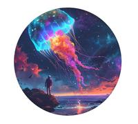 4 PCS Small Gaming Mouse Pad - Cosmic Jellyfish Encounter Round Rubber Base Desk Mat, Desk Pad with Stitched Edges, Mousepad for Laptop, PC Keyboard Mouse Mat for Work Game Office 7.9 in