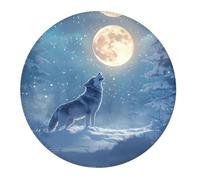 4 PCS Small Gaming Mouse Pad - Howling Wolf Full Moon Round Rubber Base Desk Mat, Desk Pad with Stitched Edges, Mousepad for Laptop, PC Keyboard Mouse Mat for Work Game Office 7.9 in