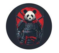 4 PCS Small Gaming Mouse Pad - Red Black Eastern Panda Warrior Round Rubber Base Desk Mat, Desk Pad with Stitched Edges, Mousepad for Laptop, PC Keyboard Mouse Mat for Work Game Office 7.9 in