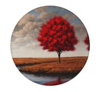 4 PCS Small Gaming Mouse Pad - Red Tree by a River Round Rubber Base Desk Mat, Desk Pad with Stitched Edges, Mousepad for Laptop, PC Keyboard Mouse Mat for Work Game Office 7.9 in
