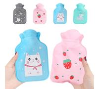 4 Pcs Small Hot Water Bottle with Cover, Mini Hot Water Bottle for Pain Relief, Portable Small for Travel/Office, Menstrual Cramps, Leakproof with Removable Knitted Cover