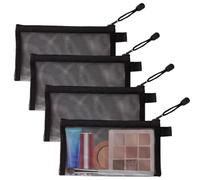 4 Pcs Small Make Up Bag, Mesh Toiletry Bags, Cosmetic Bag with Zipper for Women Men Cosmetics Toiletries Handbag (Black)