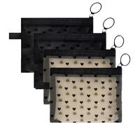 4 Pcs Small Make Up Bag, Mini Makeup Bag with Zipper, Heart Print Mini Mesh Zipper Makeup Bags, Heart Print Clear Cosmetic Bag for Purse, Cute & Stylish for Women Handbags, Black & White