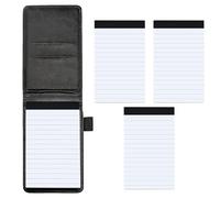 4 Pcs Small Pocket Notepad, Mini Notebook Set Includes 1 Black Leather Notebook 5.51x3.23inch with 50 Sheets of Lined Paper, 3 Replacement Notepad Memo Book Refills with 30 Lined Paper Per Note Pad