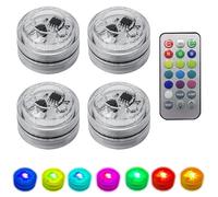4 PCS Small Submersible LED Lights with Remote Control, Submersible LED Lights, Waterproof LED Pool Lights, Mini LED Tea Lights, Waterproof Battery Operated Flameless Lights for Party Wedding Decor