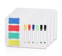4 Pcs Small Whiteboard, 8.2x11.8 Inch A4 Mini Whiteboards, Mini Whiteboard and Pens and Erasers, Portable Small Double-Sided Dry Erase White Board with 6 Pens and 4 Erasers for Classroom Home Office