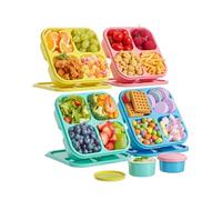 4 Pcs Snack Box Containers Set, Reusable 4 Compartment Lunchable Container with 2Pcs Sauce Containers, Stackable BPA-Free Bento Box for School, Work, Travel (4 Color)