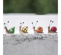 4 Pcs Snail Figurine Miniature Statues - Orange Colour Cute Resin Animal Figures Crawling Snail Table Ornaments
