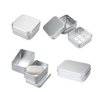4 Pcs Soap Dish Aluminum, Rectangular Soap Box with lid Drain in Three Layers Storage Tray Plate, Square Soap Case, Soap Tin for Bathroom,Kitche,Soap,Home, Bathroom, School, Travel(Silver)