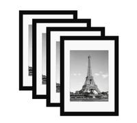 4 Pcs Solid Wood Photo Frame with Dual-Opening Design (6×4/5.5×3.5 Inch), Dual-Use Desktop/Wall Mount Frame, Minimalist Black Frame for Photos/Art Cards Core Selling Points