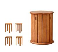 4 Pcs Solid Wood Round Stools Set - Multi-functional Stackable Dining Chairs & Coffee Table Modern Side Table for Living Room Bedroom Kitchen Decor