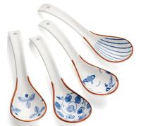 4 PCS Soup Spoons, Ceramic Spoons Asian Soup Spoon, Japanese Ramen Spoons Small Spoon Porcelain Chinese Soup Spoons for Ramen Pho Cereal Wonton Dumpling Miso-Set of 4