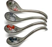 4 PCS Soup Spoons,Ceramic Spoons Set of 4 Soup Spoon, Japanese Style Small Spoon Porcelain Chinese Asian Long Handle Soup Spoons for Ramen Pho Cereal Wonton Dumpling Miso