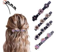 4 Pcs Sparkling Crystal Stone Braided Hair Clips, 2025 New Satin Fabric Hair Bands Rhinestone Four-Leaf Clover Hair Clip for Styling, Duck Bill Clips for Women Girls, Color A C E G